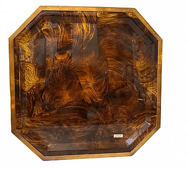 Octagonal tray in lucite and faux tortoiseshell brass, 1970s