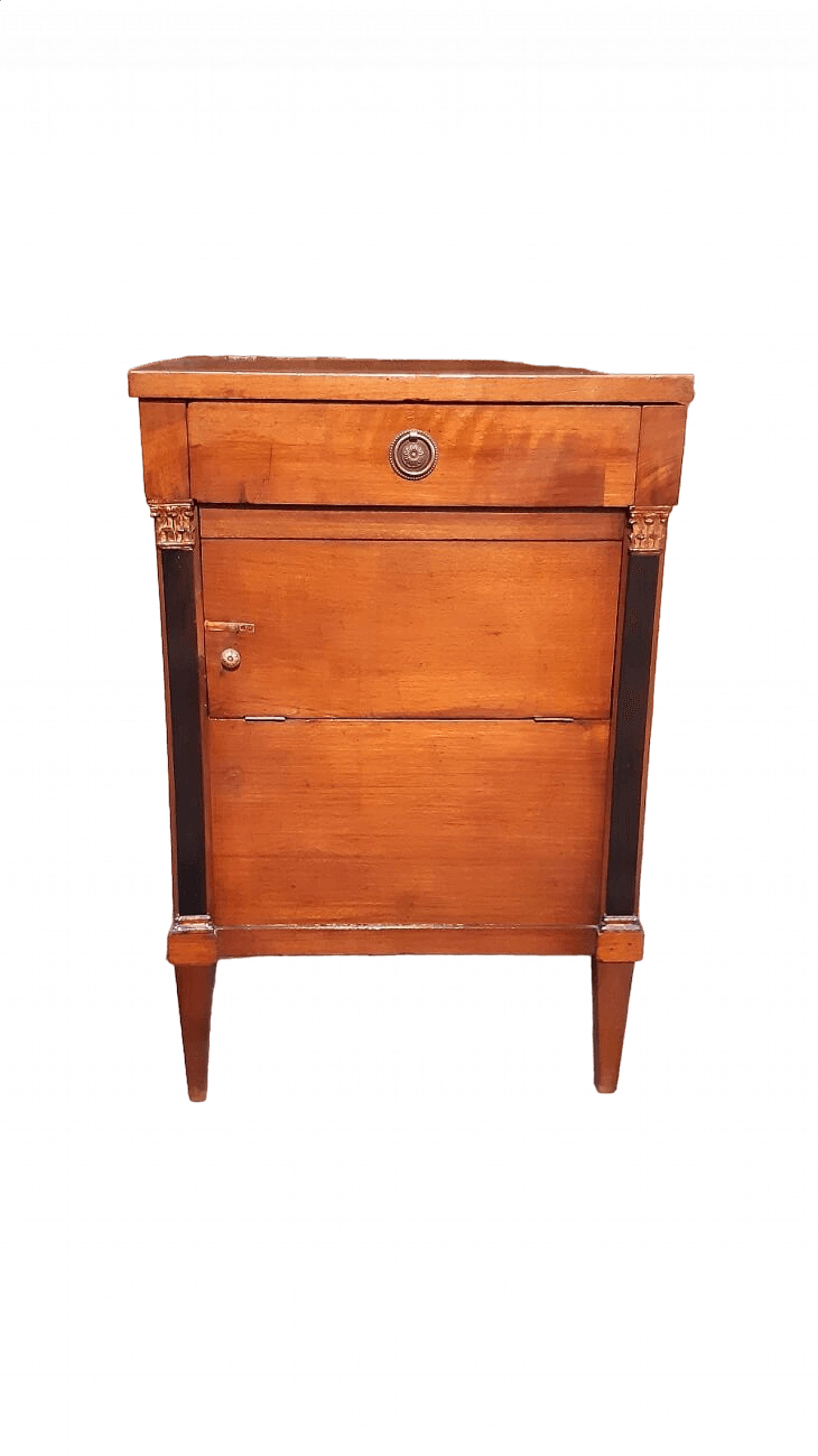 Empire bedside table in solid walnut with ebonized columns, early 19th century 5