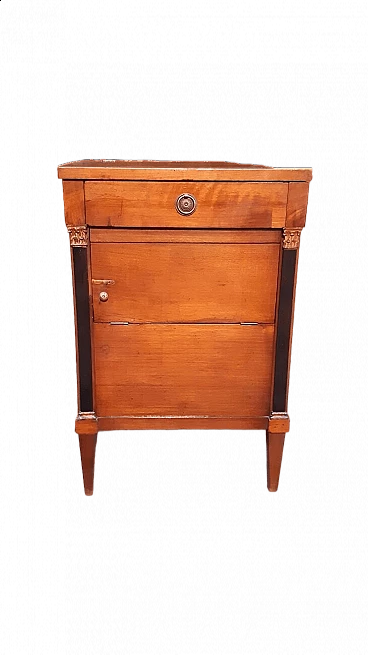 Empire bedside table in solid walnut with ebonized columns, early 19th century