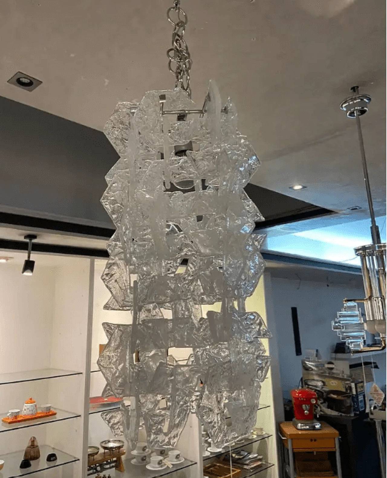 Frosted Murano glass chandelier by Mazzega, 1970s 4