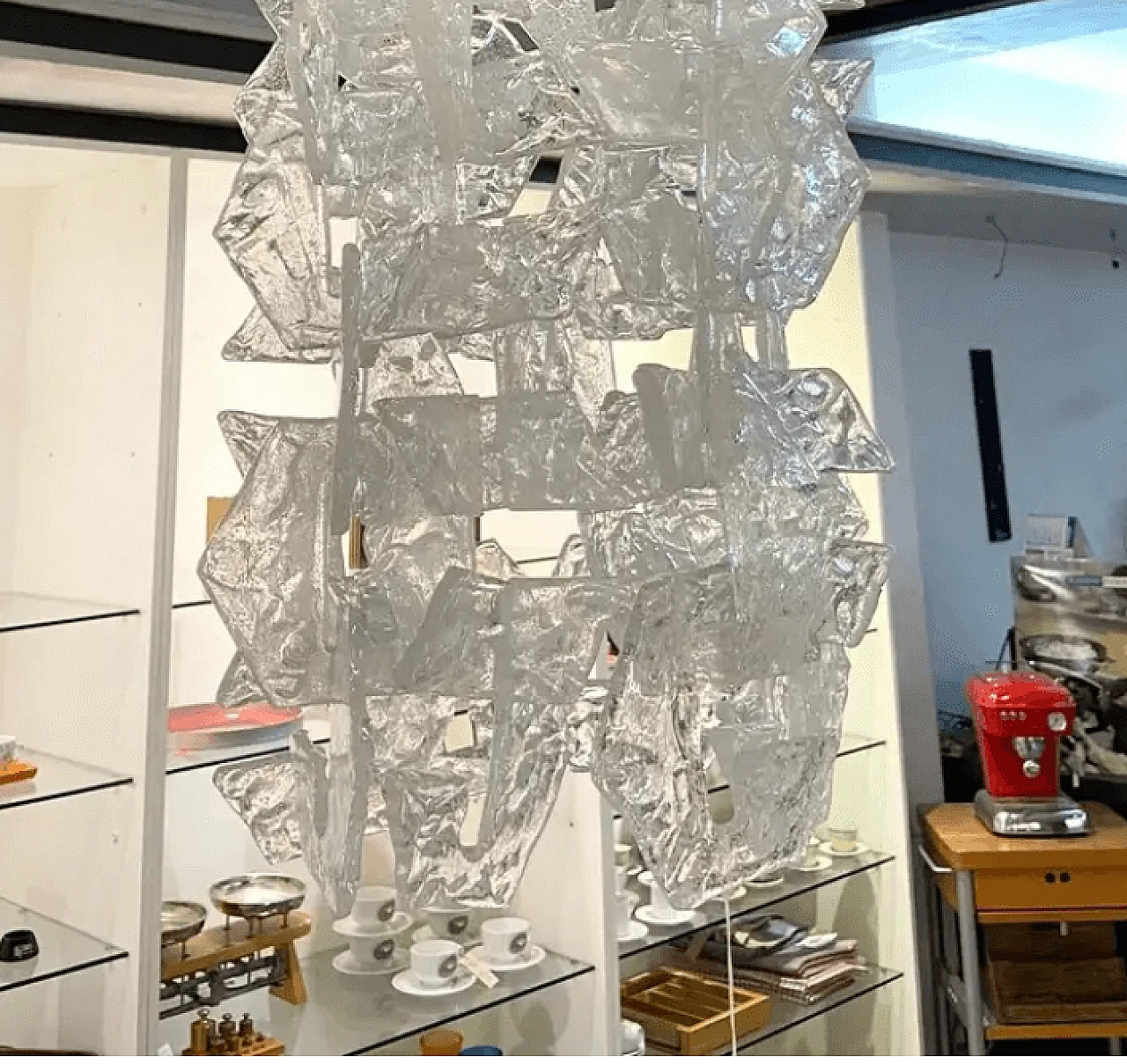 Frosted Murano glass chandelier by Mazzega, 1970s 7