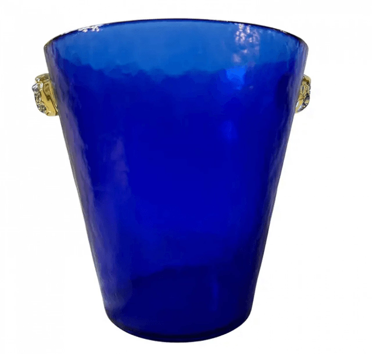 Raffreddatore da vino in vetro di Murano blu e giallo in stile modernista Venini, anni '80 1