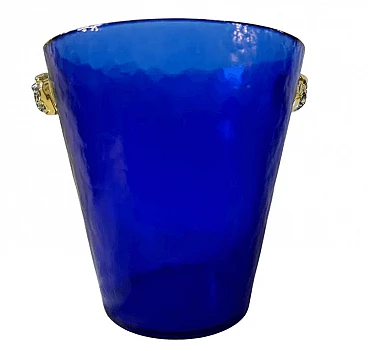 Raffreddatore da vino in vetro di Murano blu e giallo in stile modernista Venini, anni '80