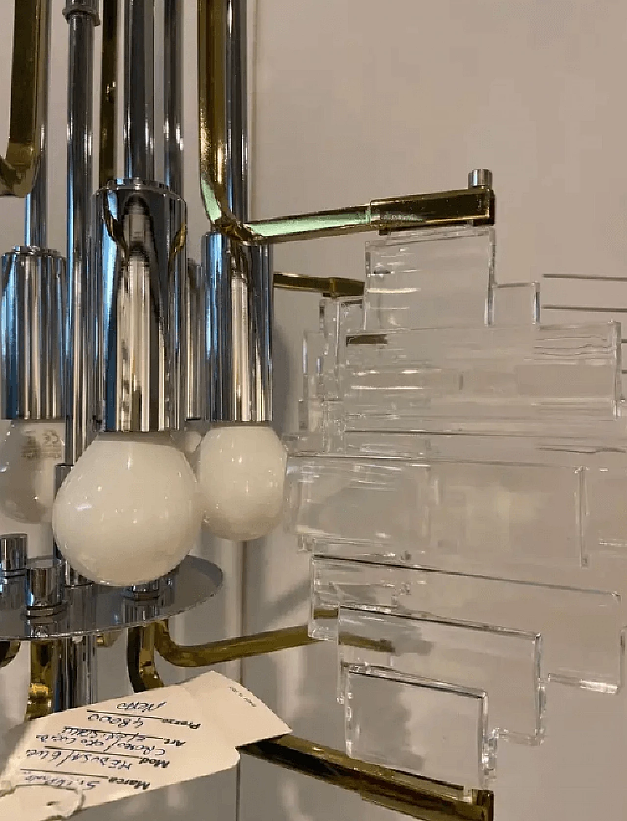 Glass, brass and chrome chandelier by Gaetano Sciolari for Stilkronen, 1970s 2