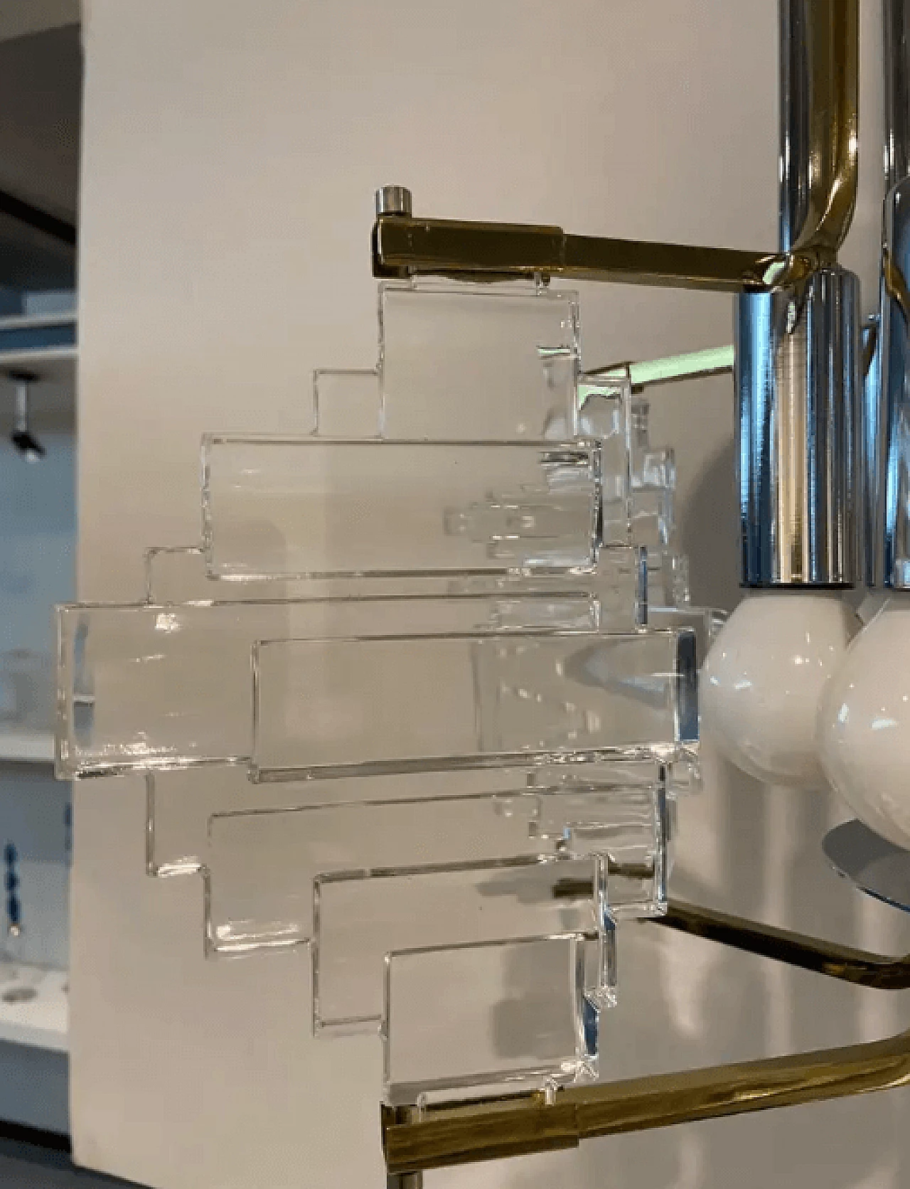 Glass, brass and chrome chandelier by Gaetano Sciolari for Stilkronen, 1970s 3