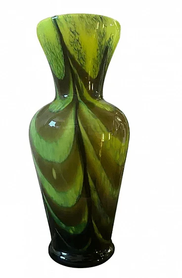 Vaso in vetro opalino verde, marrone e nero di Carlo Moretti, anni '70