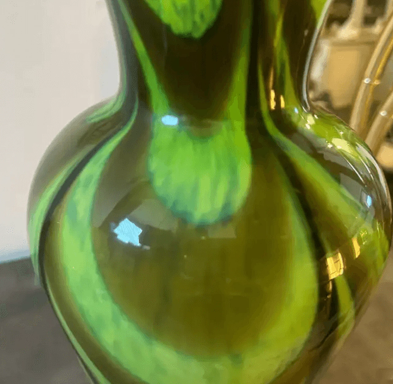 Green, brown and black opaline glass vase by Carlo Moretti, 1970s 6