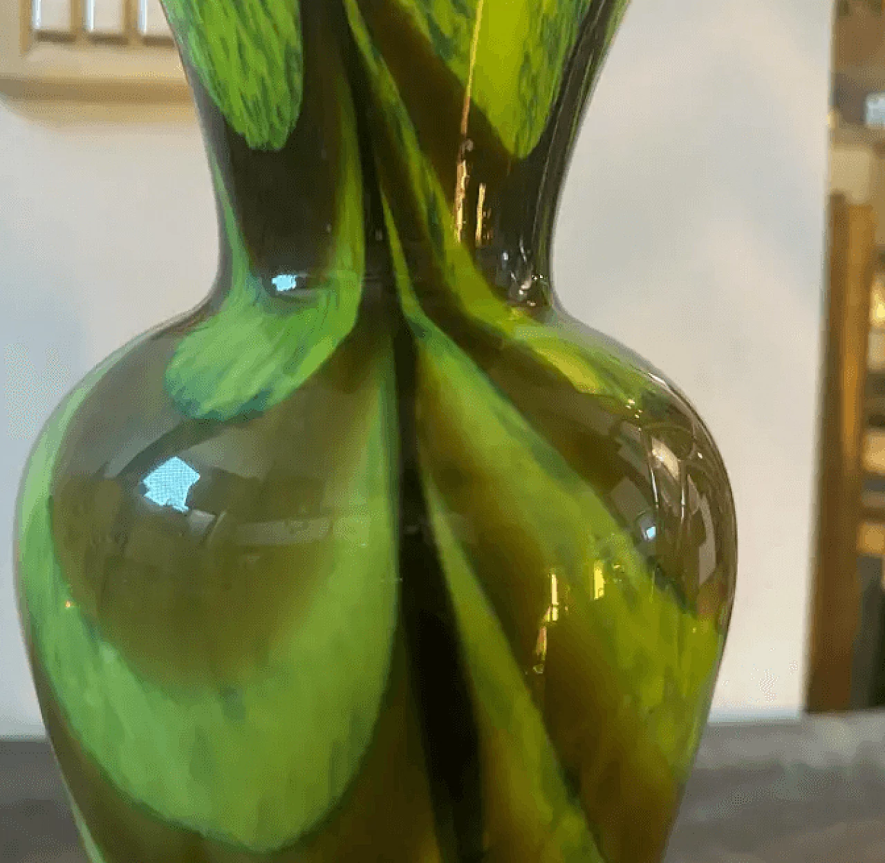 Green, brown and black opaline glass vase by Carlo Moretti, 1970s 8