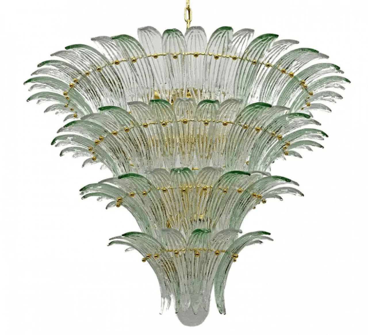 Lampadario a palmette in vetro di Murano e ottone, anni '80 1