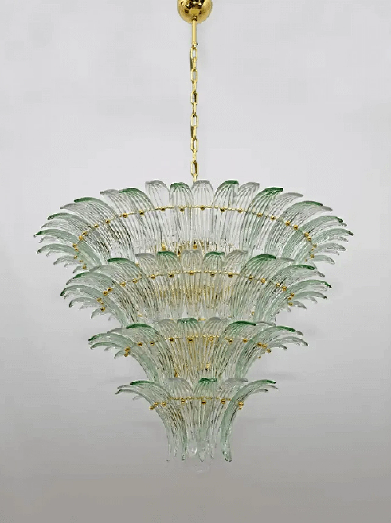 Lampadario a palmette in vetro di Murano e ottone, anni '80 2