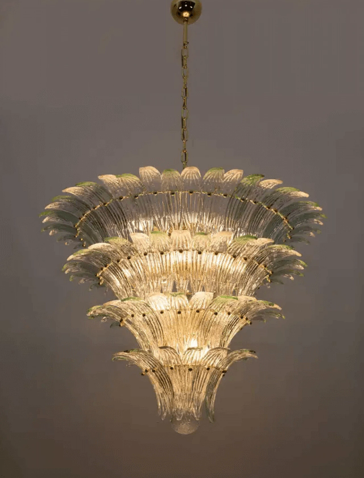 Murano glass and brass palmette chandelier, 1980s 3