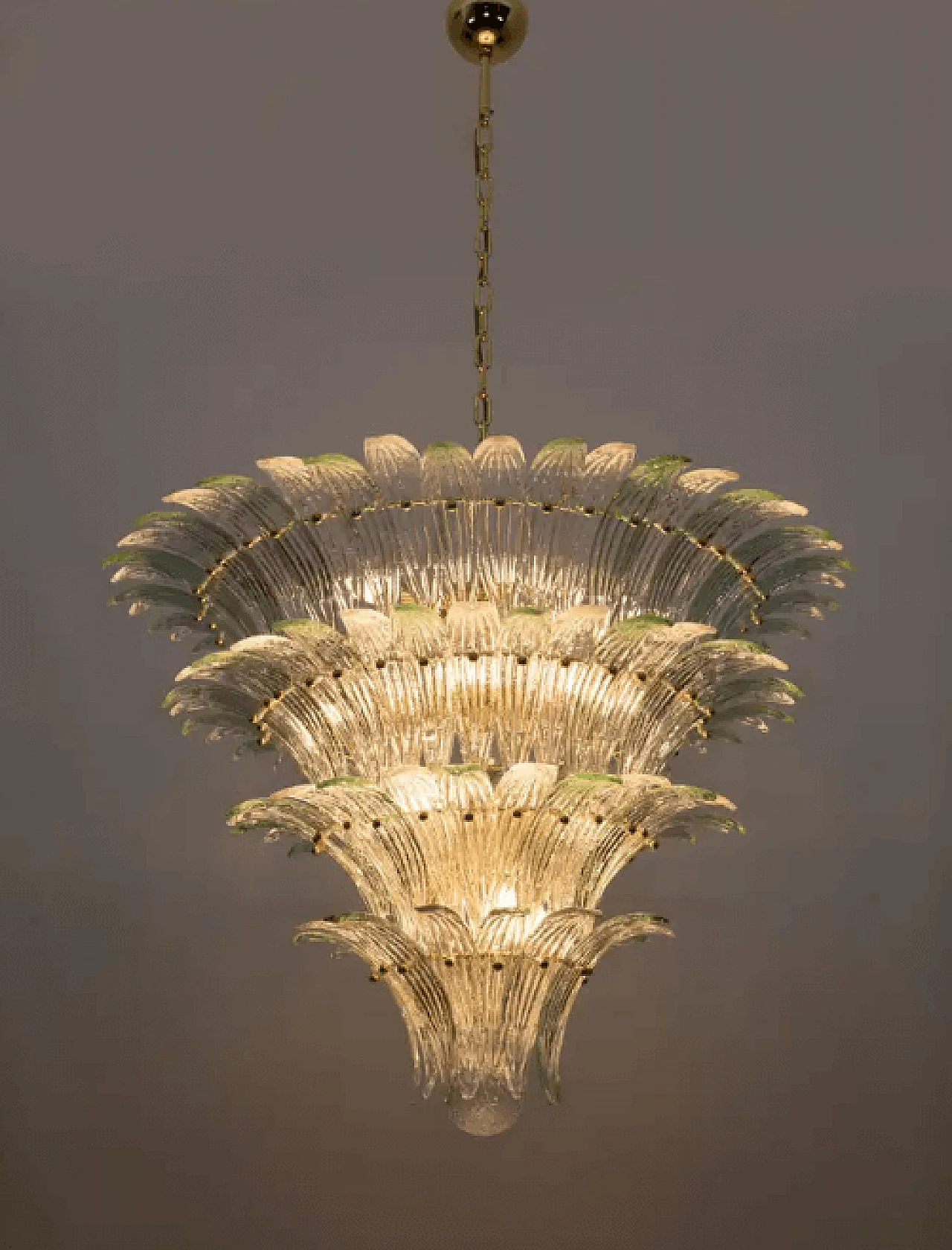 Lampadario a palmette in vetro di Murano e ottone, anni '80 3