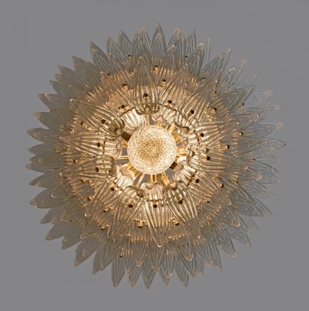 Lampadario a palmette in vetro di Murano e ottone, anni '80 4