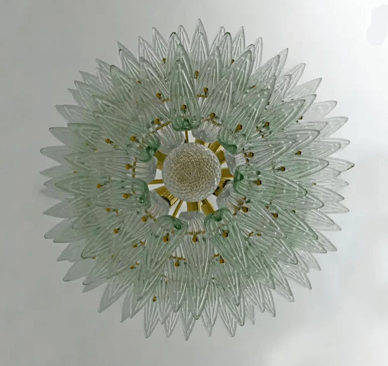 Lampadario a palmette in vetro di Murano e ottone, anni '80 5