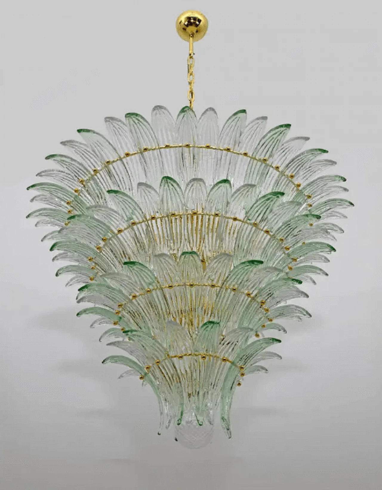 Lampadario a palmette in vetro di Murano e ottone, anni '80 6