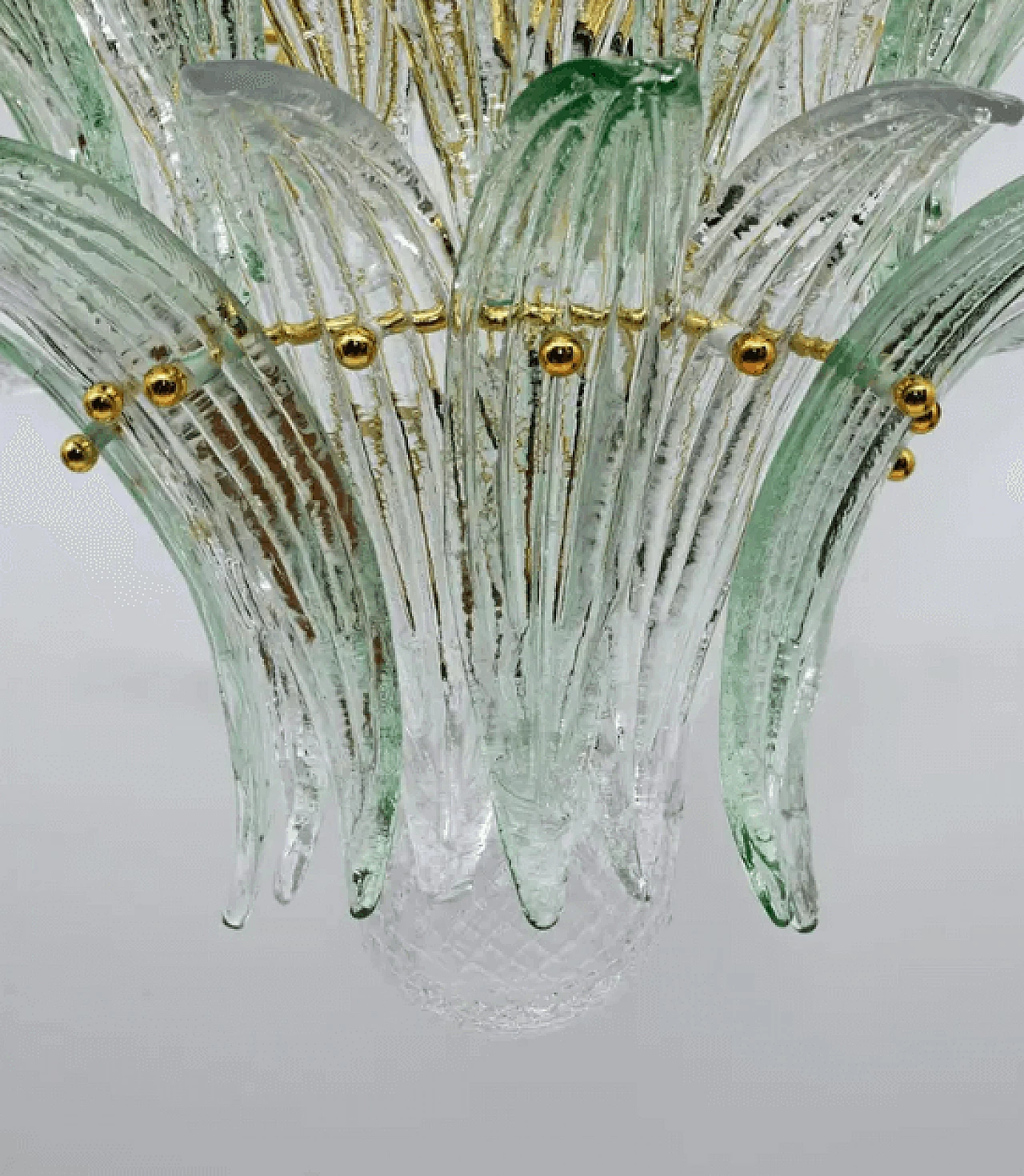 Murano glass and brass palmette chandelier, 1980s 7