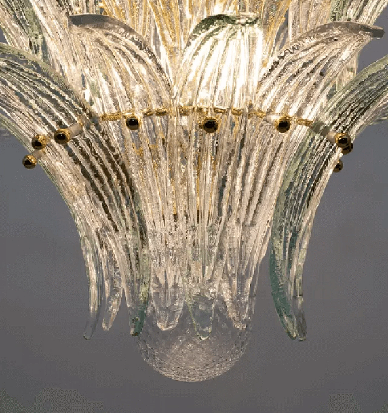 Murano glass and brass palmette chandelier, 1980s 8