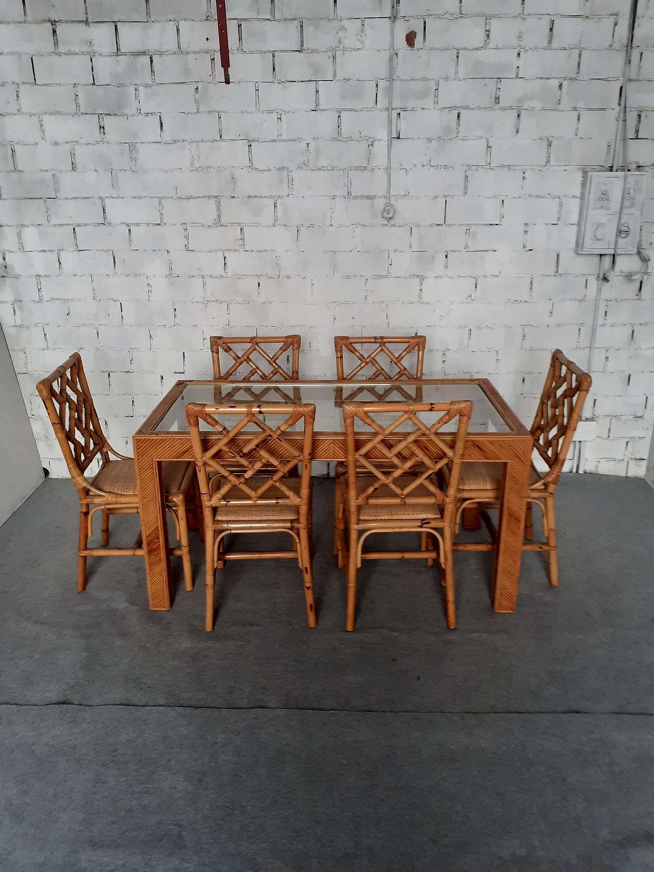6 Bamboo chairs and table attributed to Vivai del Sud, 1960s 1