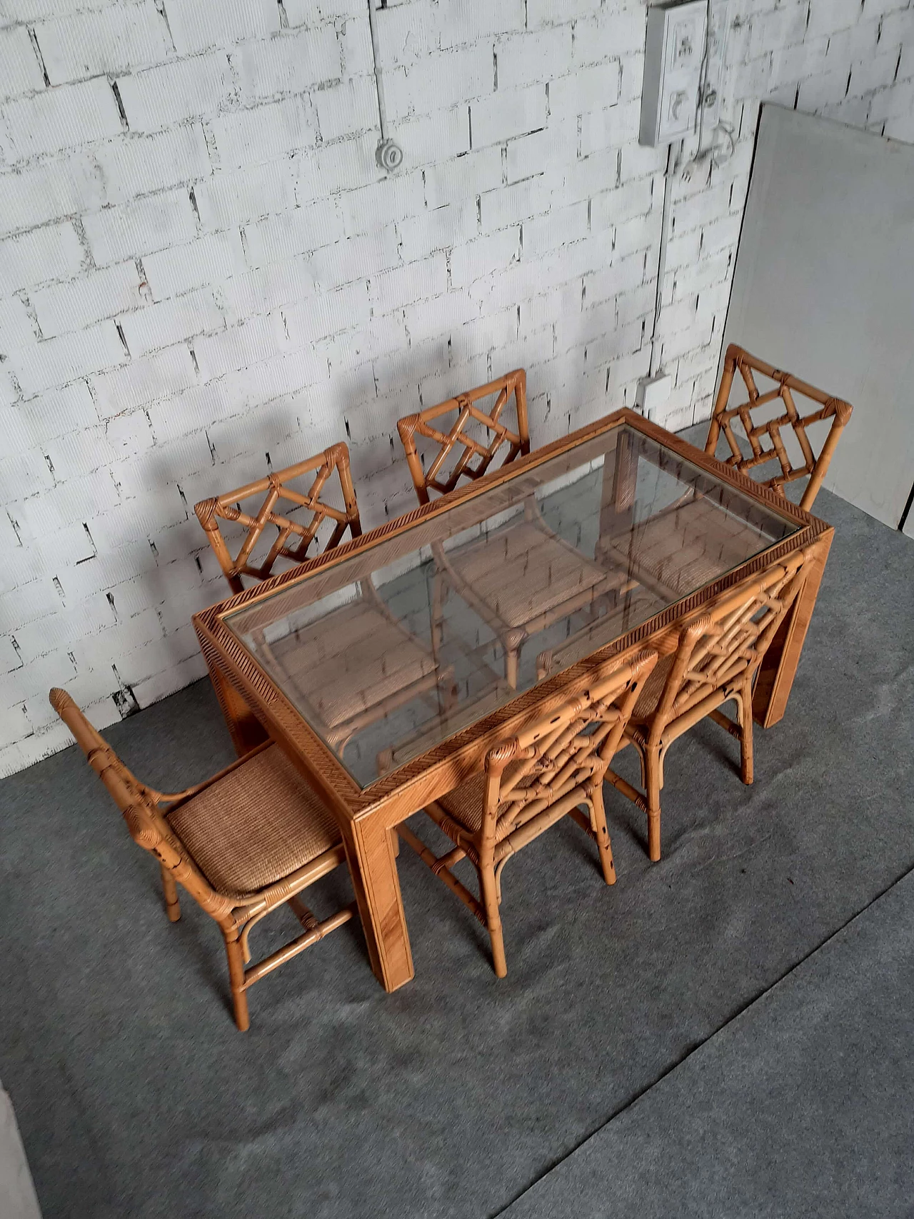 6 Bamboo chairs and table attributed to Vivai del Sud, 1960s 3