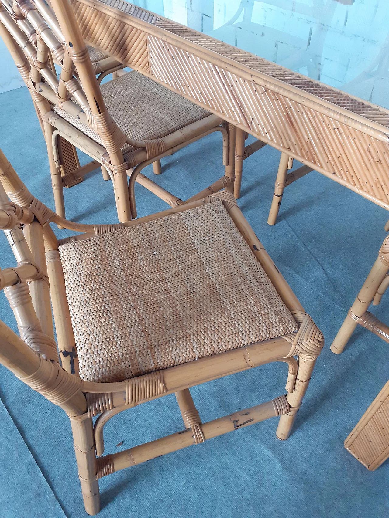 6 Sedie e tavolo in bambù attribuito a Vivai del Sud, anni '60 5