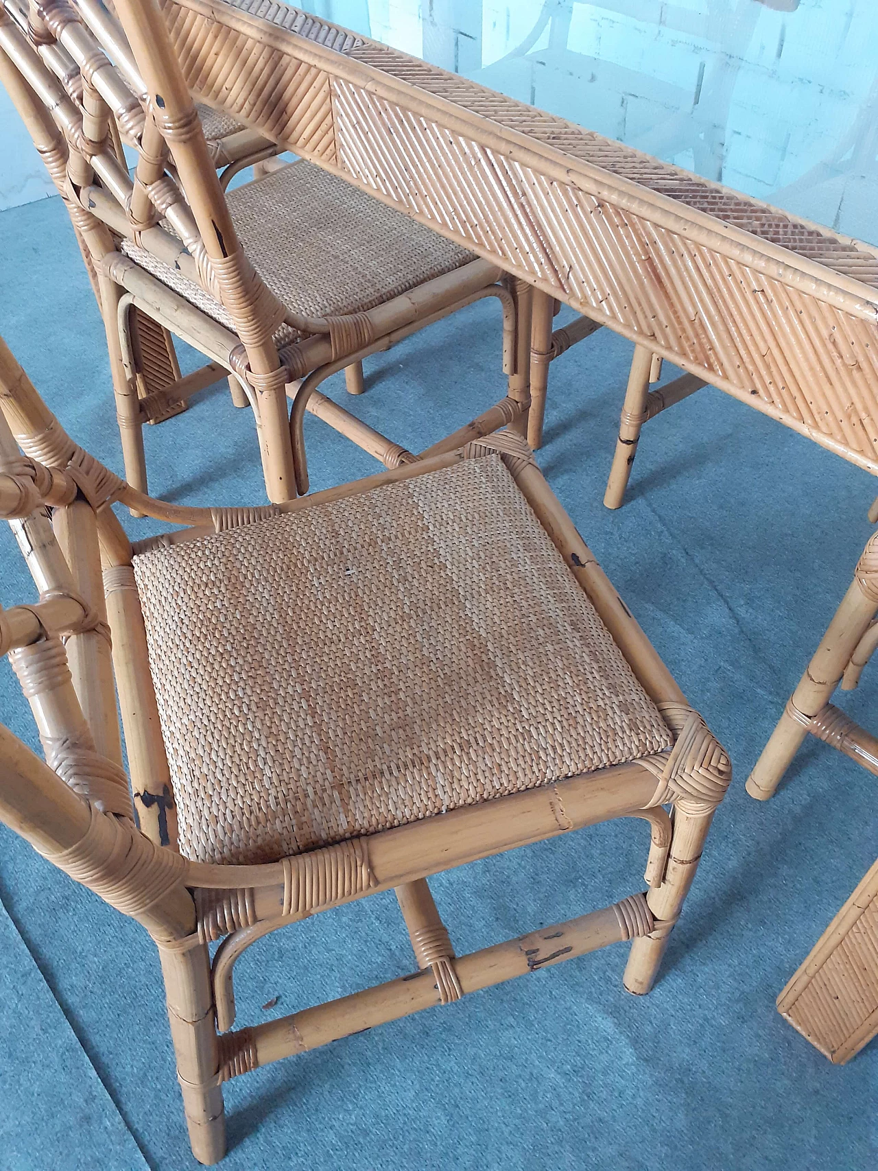 6 Bamboo chairs and table attributed to Vivai del Sud, 1960s 5