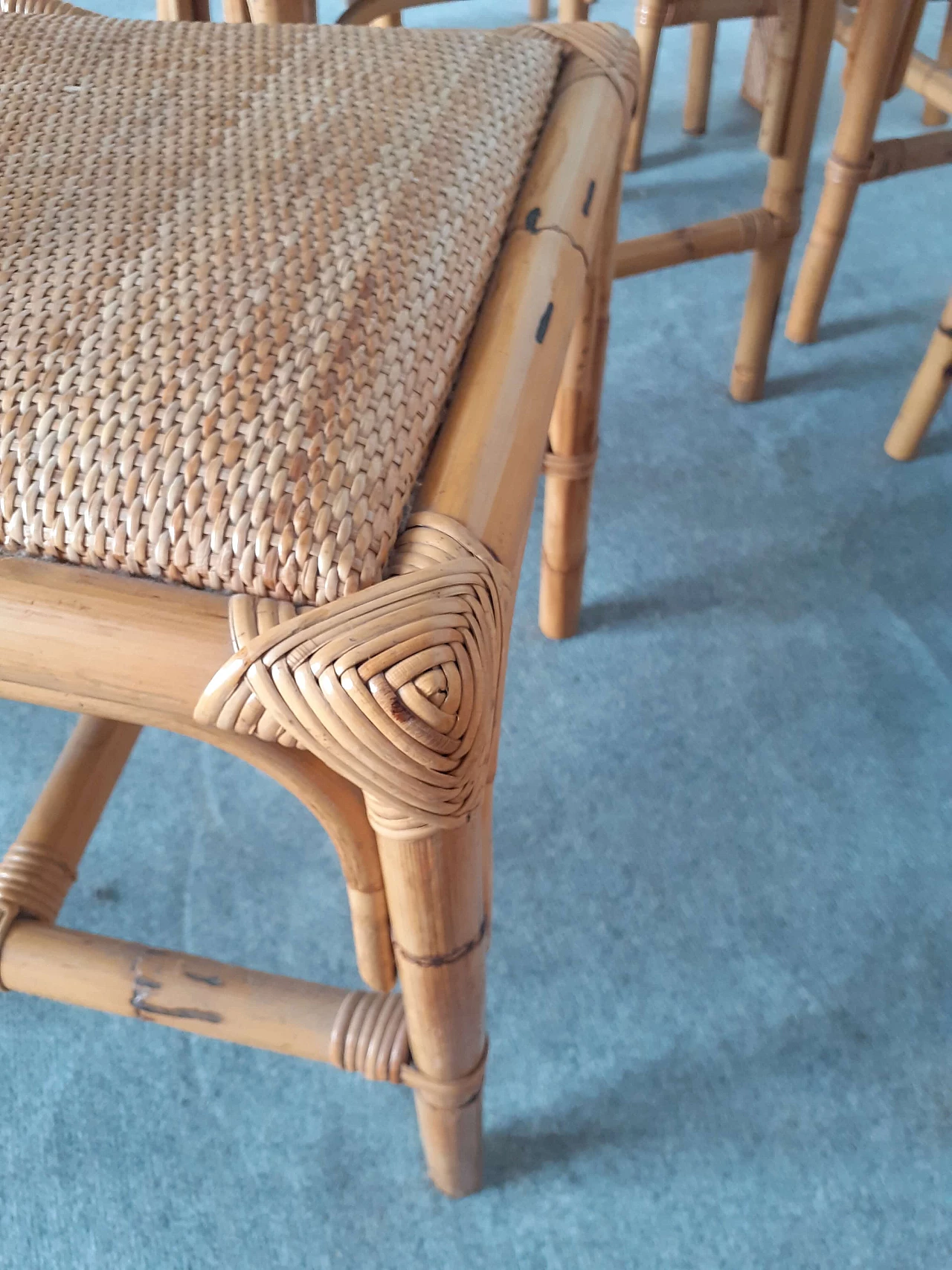 6 Bamboo chairs and table attributed to Vivai del Sud, 1960s 11