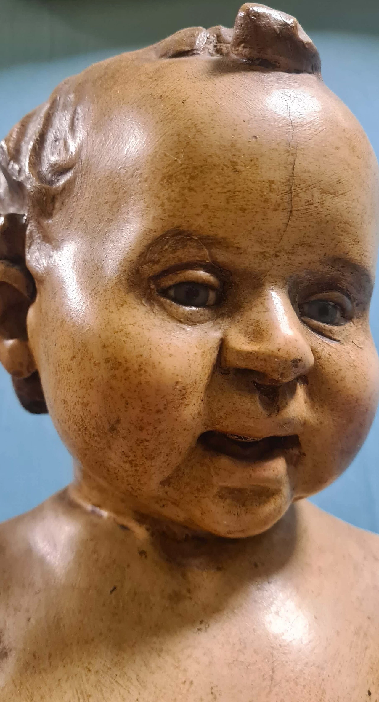 Scultura in legno laccato di Bambinello benedicente, '700 3