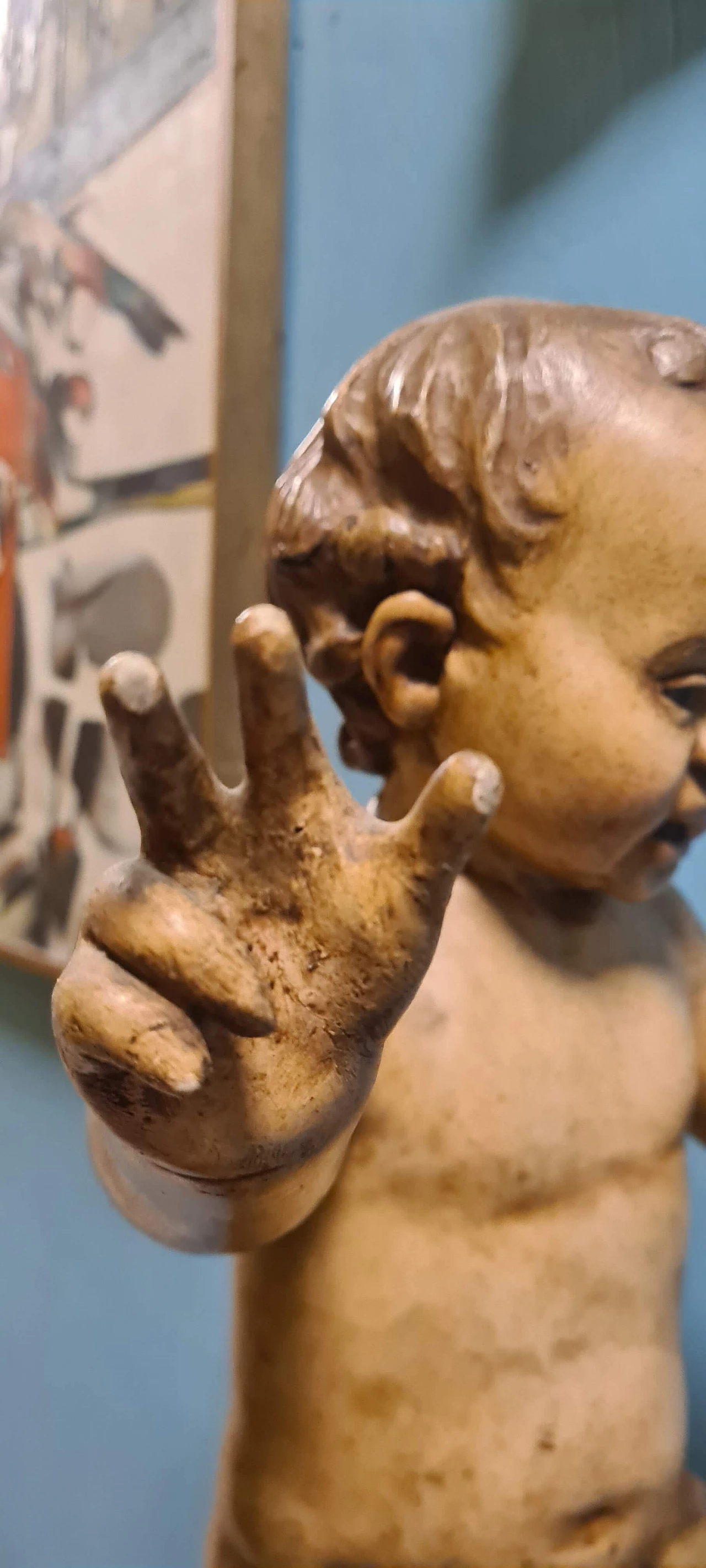 Scultura in legno laccato di Bambinello benedicente, '700 8