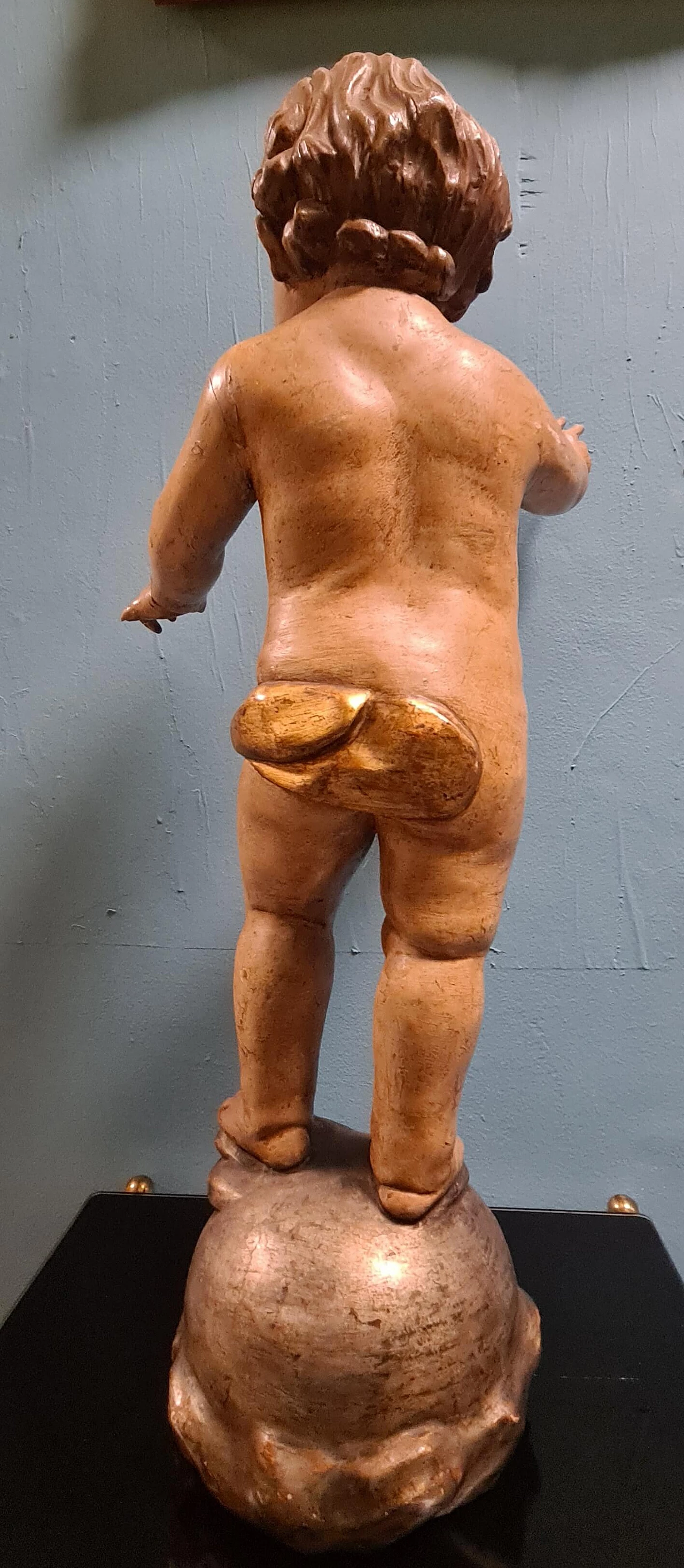 Scultura in legno laccato di Bambinello benedicente, '700 9