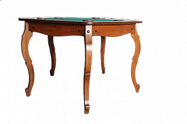 Tavolo da gioco Art Decò in olmo e panno verde, anni '40