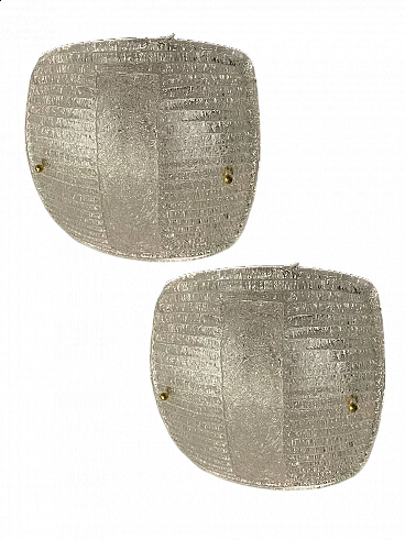 Coppia di applique in vetro di Murano trasparente, anni '80