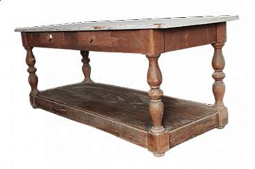 Solid pine wood tailor table with lacquered top, early 20th century