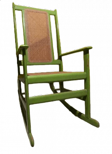 Acid green wood and Vienna straw rocking chair, 1970s