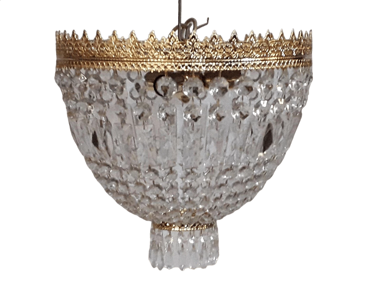 Lampadario in metallo dorato con cristalli di Beby Italy, anni '90 6