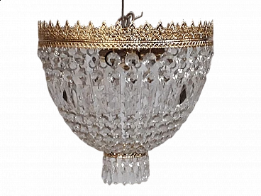 Lampadario in metallo dorato con cristalli di Beby Italy, anni '90