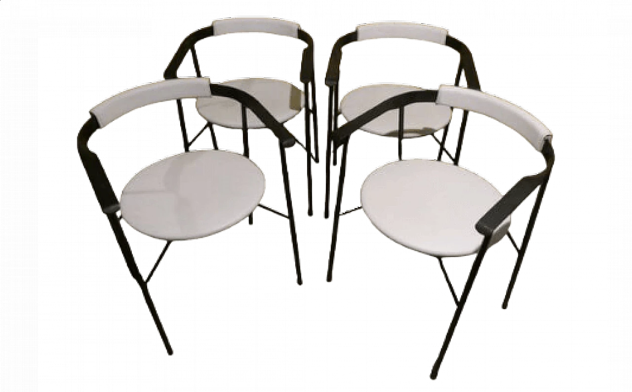 4 Armchairs in black metal and white skai, 1980s 11