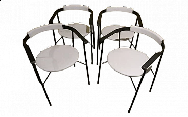 4 Armchairs in black metal and white skai, 1980s