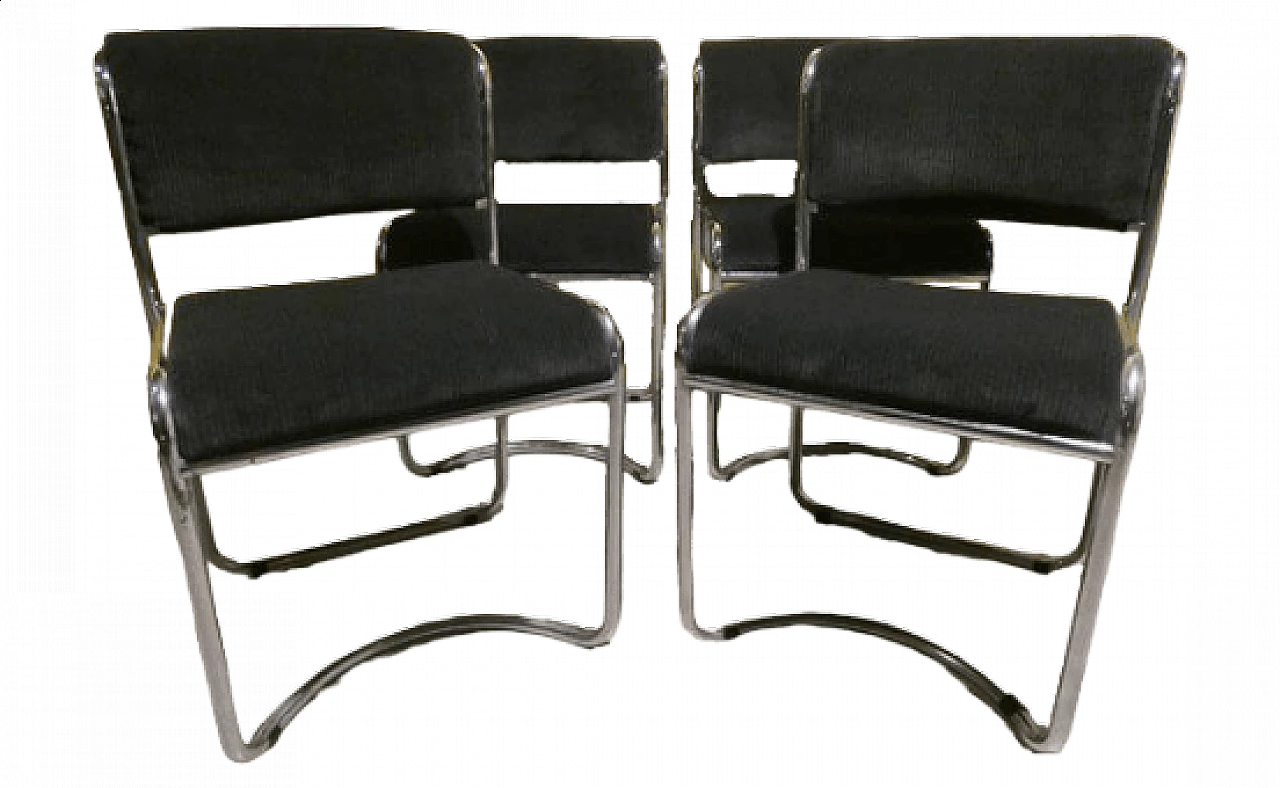 4 Chairs in steel and gray corduroy, 1970s 16