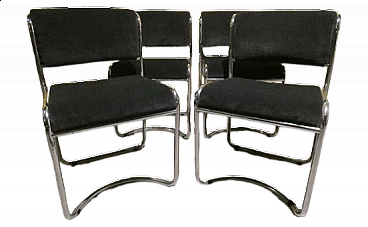 4 Chairs in steel and gray corduroy, 1970s