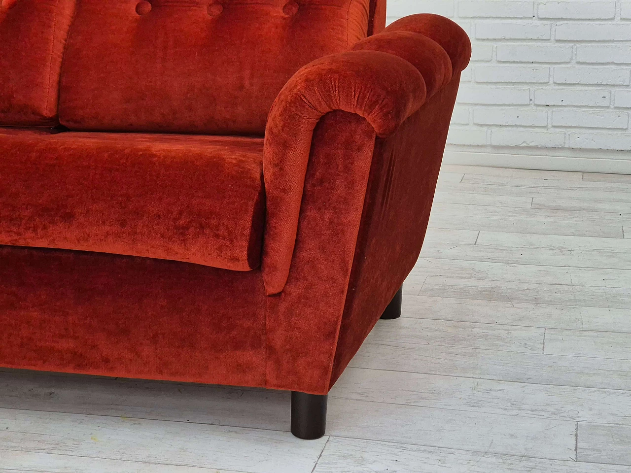 Divano danese a tre posti in velluto, anni '80 2