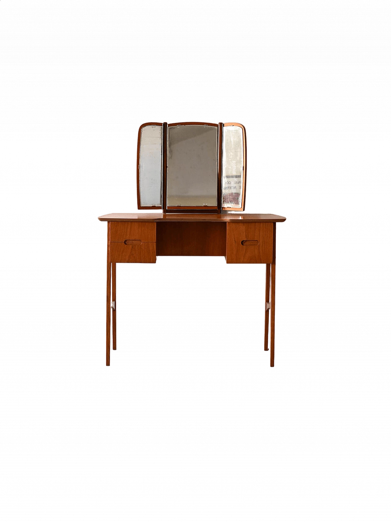 Scandinavian wood vanity table with folding mirror, 1960s 17