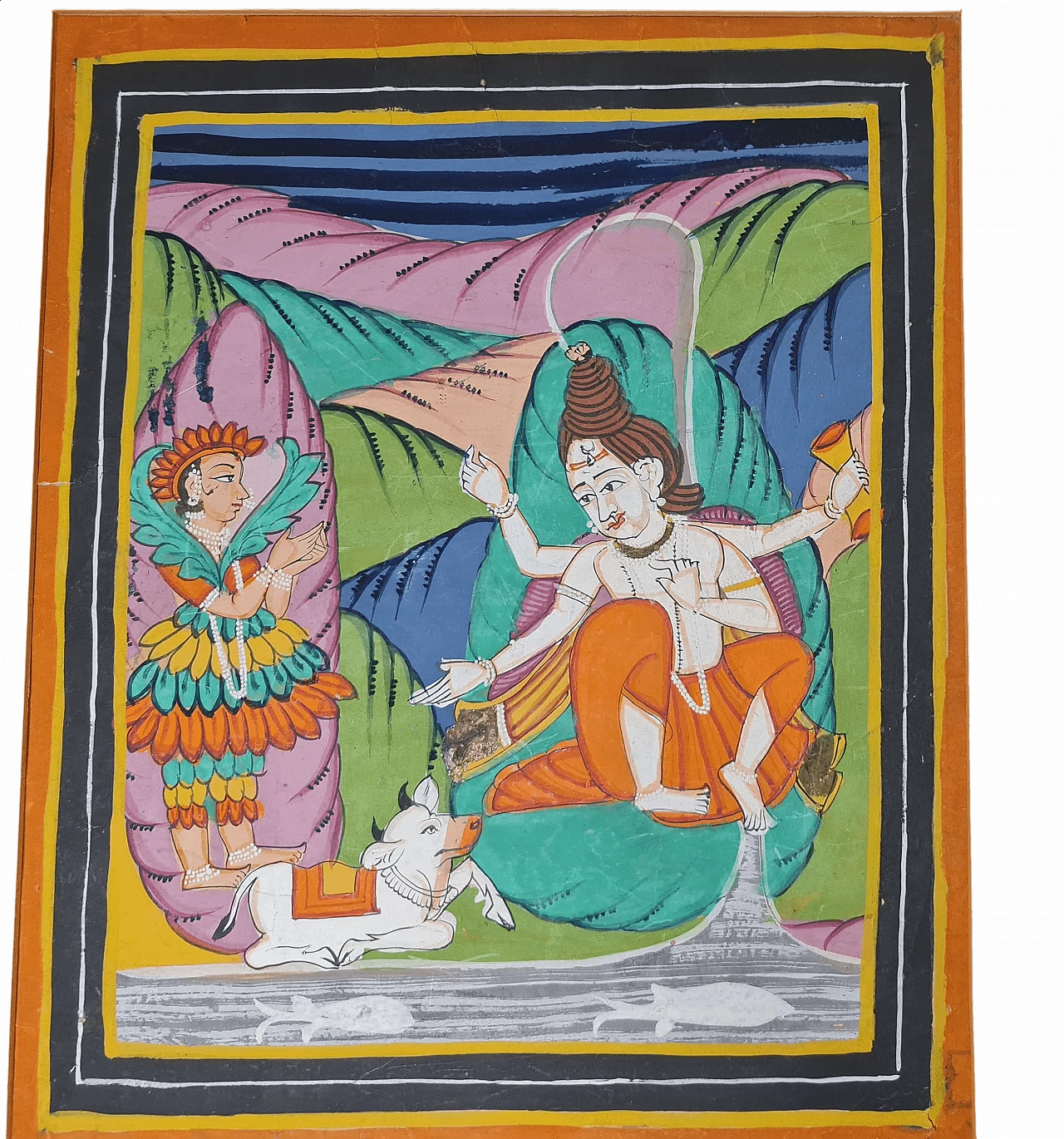 Dipinto a guazzo raffigurante divinità indiana, fine '800 6
