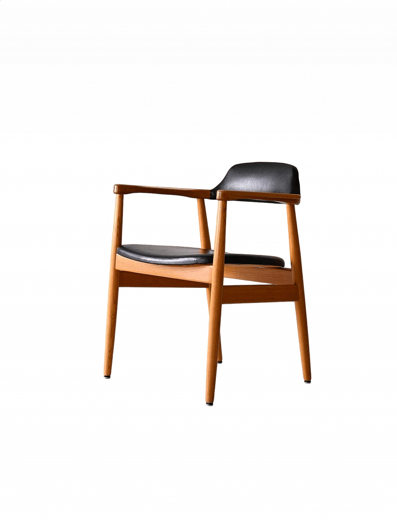 Poltrona scandinava in teak e similpelle nera, anni '60 12