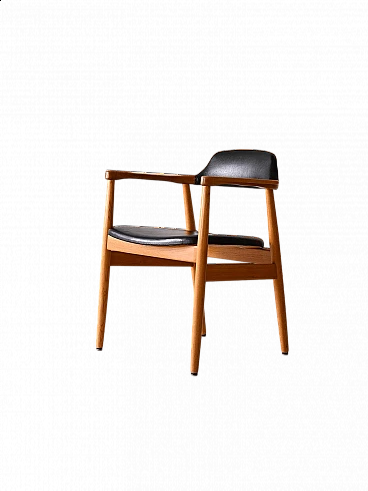 Scandinavian teak and black leatherette armchair, 1960s