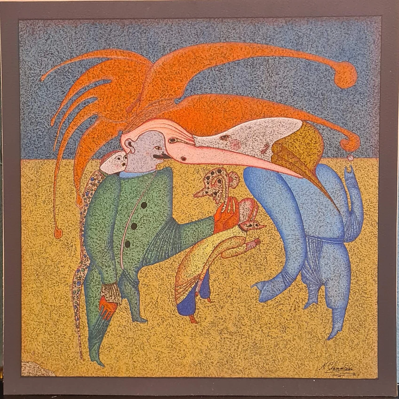 Mihail Chemiakin, Carnival of Saint Petersburg, mixed media painting on cardboard, 1981 1