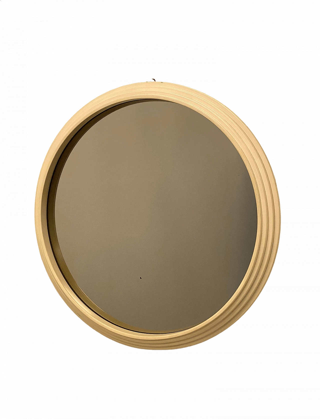 Space Age round ivory lacquered wood mirror, 1960s 9