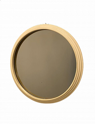 Space Age round ivory lacquered wood mirror, 1960s