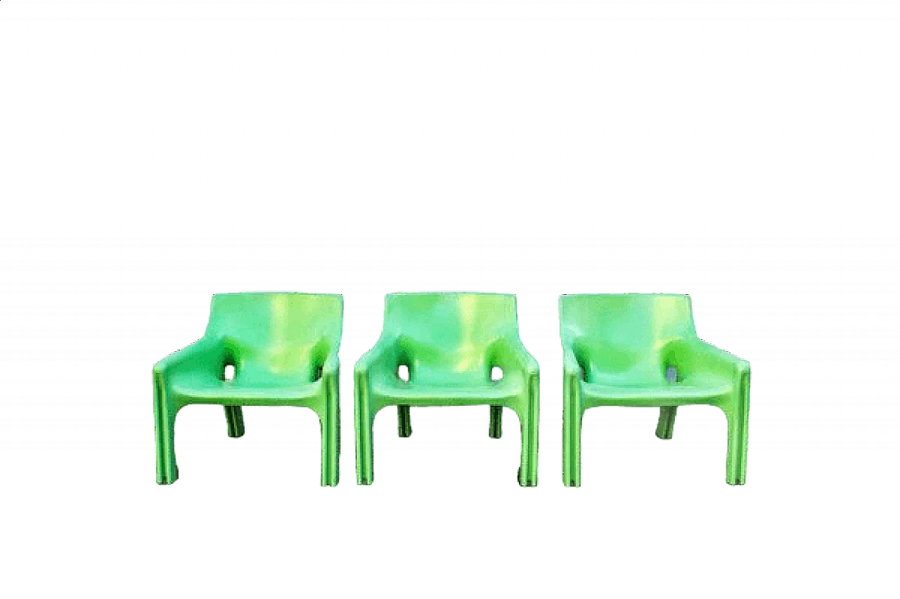 3 green Vicar armchairs by Vico Magistretti for Artemide, 1970s 8