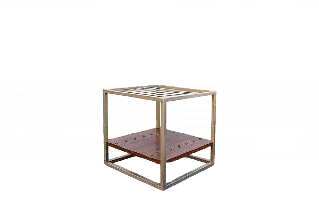 Magazine rack in chromed metal and wood, 1960s 6