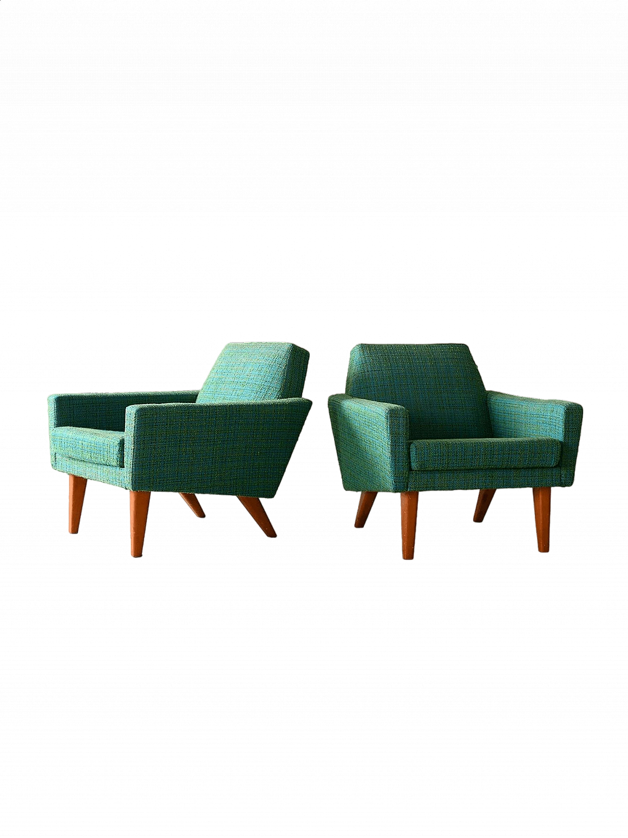 Pair of teak and green fabric armchairs, 1960s 13